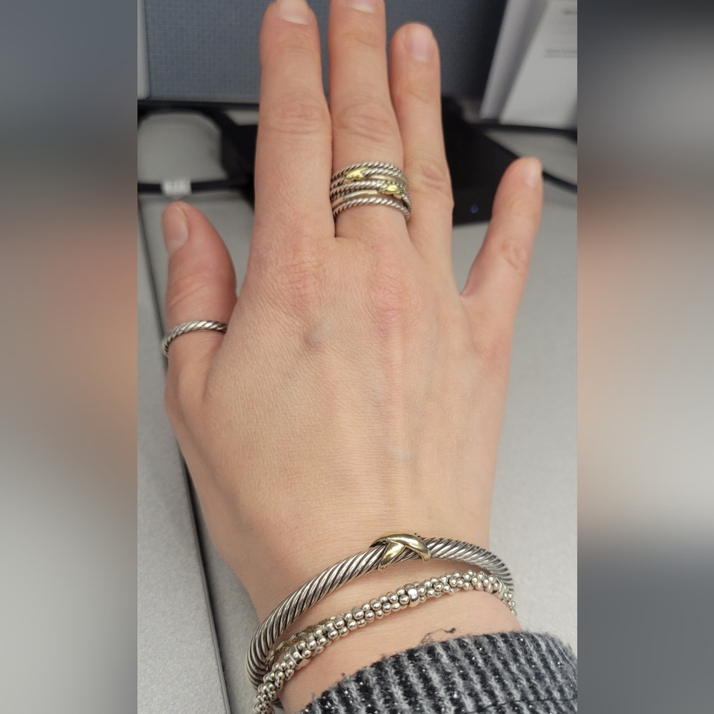 David Yurman Double X Crossover Ring in Sterling Silver with 18K Yellow Gold